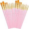 imageSoucolor Acrylic Paint Brushes Set 20Pcs Round Pointed Tip Artist Paintbrushes for Acrylic Painting Oil Watercolor Canvas Boards Rock Body Face Nail Art Halloween Pumpkin Ceramic Crafts SuppliesPink