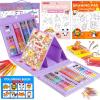 imageSoucolor Art Supplies 283 Pieces Drawing Set Art Kits with Trifold Easel 2 Drawing Pads 1 Coloring Book Crayons Pastels Arts and Crafts Gifts Case for Kids Girls Boys Teens Beginners PurplePurple