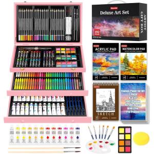 imageHalloween ampamp Christmas Day Gifts for Kids Teen Girl Girls Trendy Stuff Stocking Stuffers for Teens 192Pack Drawing Painting Art Supplies with Acrylic Pad Watercolor Pad Sketch Book CanvasesPink
