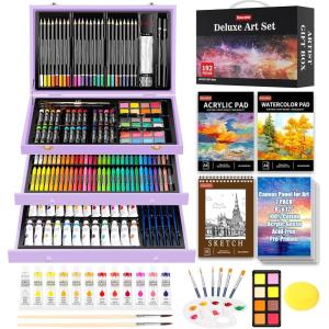 imageHalloween ampamp Christmas Day Gifts for Kids Teen Girl Girls Trendy Stuff Stocking Stuffers for Teens 192Pack Drawing Painting Art Supplies with Acrylic Pad Watercolor Pad Sketch Book CanvasesPurple