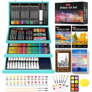 imageHalloween ampamp Christmas Day Gifts for Kids Teen Girl Girls Trendy Stuff Stocking Stuffers for Teens 192Pack Drawing Painting Art Supplies with Acrylic Pad Watercolor Pad Sketch Book CanvasesTeal