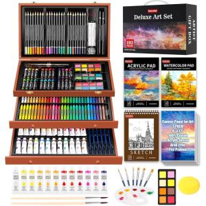 imageHalloween ampamp Christmas Day Gifts for Kids Teen Girl Girls Trendy Stuff Stocking Stuffers for Teens 192Pack Drawing Painting Art Supplies with Acrylic Pad Watercolor Pad Sketch Book CanvasesYellow Brown