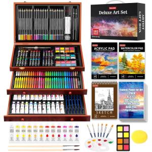 imageHalloween ampamp Christmas Day Gifts for Kids Teen Girl Girls Trendy Stuff Stocking Stuffers for Teens 192Pack Drawing Painting Art Supplies with Acrylic Pad Watercolor Pad Sketch Book CanvasesBrown