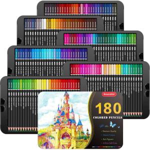 imageSoucolor 72Color Colored Pencils for Adult Coloring Books Back to School Supplies Soft Core Artist Drawing Sketching Pencils Set Art Supplies Kit Gifts for Kids Teens Beginners Blending Shading180 Colors with Tin Box