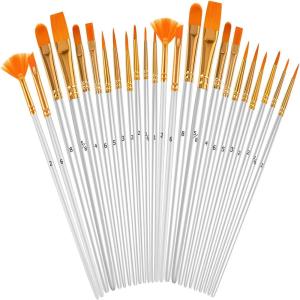 imageSoucolor Acrylic Paint Brushes Set 20Pcs Round Pointed Tip Artist Paintbrushes for Acrylic Painting Oil Watercolor Canvas Boards Rock Body Face Nail Art Halloween Pumpkin Ceramic Crafts SuppliesWhite
