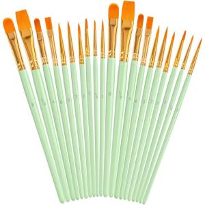 imageSoucolor Acrylic Paint Brushes Set 20Pcs Round Pointed Tip Artist Paintbrushes for Acrylic Painting Oil Watercolor Canvas Boards Rock Body Face Nail Art Halloween Pumpkin Ceramic Crafts SuppliesMint Green