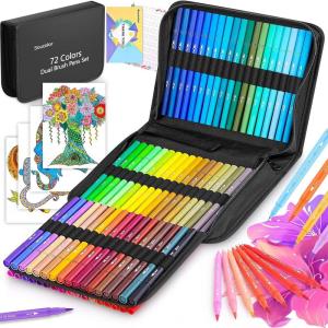 imageSoucolor Gifts for Teen Girls Aesthetic Cute Preppy Stuff School Supplies Teen Girl Gifts Art Kits for Girls Ages 614 100 Colors Dual Tip Brush and Fine Point Markers Pens for Mothers Day Gift72 Colors