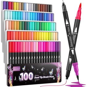 imageSoucolor Gifts for Teen Girls Aesthetic Cute Preppy Stuff School Supplies Teen Girl Gifts Art Kits for Girls Ages 614 100 Colors Dual Tip Brush and Fine Point Markers Pens for Mothers Day Gift100 Colors