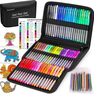 imageSoucolor Markers for Adult Coloring Books Coloring Markers for Teacher Appreciation Gift School Office Supplies 120Piece Art Set 60 Gel Pens  60 Refills with Travel Case for Kids Card MakingBlack