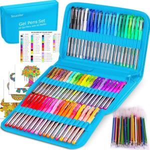 imageSoucolor Markers for Adult Coloring Books Coloring Markers for Teacher Appreciation Gift School Office Supplies 120Piece Art Set 60 Gel Pens  60 Refills with Travel Case for Kids Card MakingBlue