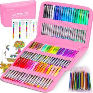 imageSoucolor Markers for Adult Coloring Books Coloring Markers for Teacher Appreciation Gift School Office Supplies 120Piece Art Set 60 Gel Pens  60 Refills with Travel Case for Kids Card MakingPink