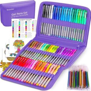 imageSoucolor Markers for Adult Coloring Books Coloring Markers for Teacher Appreciation Gift School Office Supplies 120Piece Art Set 60 Gel Pens  60 Refills with Travel Case for Kids Card MakingPurple