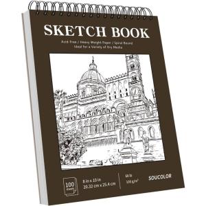 imageSoucolor School Supplies 9quot x 12quot Sketch Book for High College Teacher Student 1Pack 100 Sheets Spiral Bound Art Sketchbook Acid Free 68lb100gsm Artist Blank Book for Kids Back to School StuffBrown