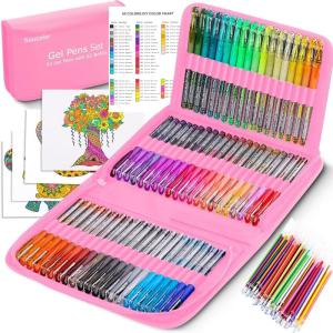 imageSoucolor Teen Girl Gifts Trendy Stuff Glitter Gel Pens for Adult Coloring Books 120 Pack60 Glitter Pens 60 Refills and Travel Case 40 More Ink Markers Set for Preppy School Stuff JournalingPink