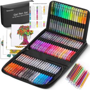 imageSoucolor Teen Girl Gifts Trendy Stuff Glitter Gel Pens for Adult Coloring Books 120 Pack60 Glitter Pens 60 Refills and Travel Case 40 More Ink Markers Set for Preppy School Stuff JournalingBlack
