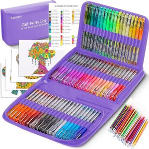 imageSoucolor Teen Girl Gifts Trendy Stuff Glitter Gel Pens for Adult Coloring Books 120 Pack60 Glitter Pens 60 Refills and Travel Case 40 More Ink Markers Set for Preppy School Stuff JournalingViolet
