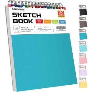 imageSoucolor 55quot x 85quot Sketch Book 100 Sheets Spiral Bound Art Sketchbook Acid Free 68lb100gsm Artist Drawing Book Paper Painting Sketching PadAqua Sky