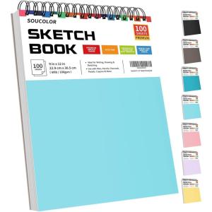 imageSoucolor 55quot x 85quot Sketch Book 100 Sheets Spiral Bound Art Sketchbook Acid Free 68lb100gsm Artist Drawing Book Paper Painting Sketching PadBlue