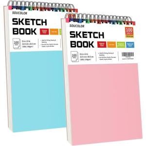imageSoucolor 55quot x 85quot Sketch Book 100 Sheets Spiral Bound Art Sketchbook Acid Free 68lb100gsm Artist Drawing Book Paper Painting Sketching PadBluePink