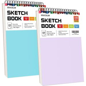 imageSoucolor 55quot x 85quot Sketch Book 100 Sheets Spiral Bound Art Sketchbook Acid Free 68lb100gsm Artist Drawing Book Paper Painting Sketching PadBluePurple