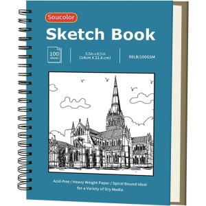 imageSoucolor 55quot x 85quot Sketch Book 100 Sheets Spiral Bound Art Sketchbook Acid Free 68lb100gsm Artist Drawing Book Paper Painting Sketching PadChristmas Blue