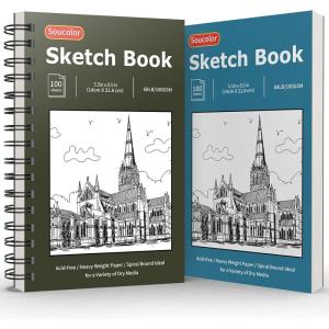 imageSoucolor 55quot x 85quot Sketch Book 100 Sheets Spiral Bound Art Sketchbook Acid Free 68lb100gsm Artist Drawing Book Paper Painting Sketching PadChristmas Blue  Christmas Green
