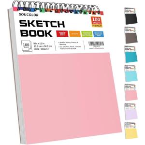 imageSoucolor 55quot x 85quot Sketch Book 100 Sheets Spiral Bound Art Sketchbook Acid Free 68lb100gsm Artist Drawing Book Paper Painting Sketching PadPink