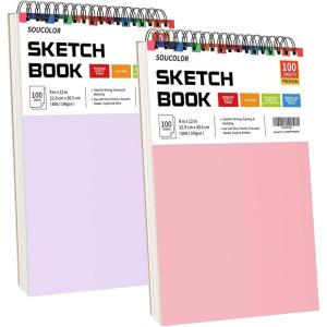 imageSoucolor 55quot x 85quot Sketch Book 100 Sheets Spiral Bound Art Sketchbook Acid Free 68lb100gsm Artist Drawing Book Paper Painting Sketching PadPinkPurple