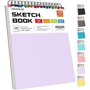 imageSoucolor 55quot x 85quot Sketch Book 100 Sheets Spiral Bound Art Sketchbook Acid Free 68lb100gsm Artist Drawing Book Paper Painting Sketching PadPurple