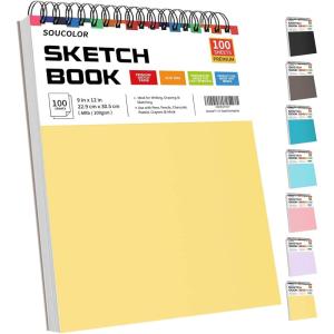 imageSoucolor 55quot x 85quot Sketch Book 100 Sheets Spiral Bound Art Sketchbook Acid Free 68lb100gsm Artist Drawing Book Paper Painting Sketching PadYellow